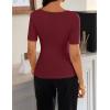 image:imageZESICA Womens Short Sleeve Shirts 2026 Summer Cowl Neck Ruched Slim Fit TShirts Going Out Tops Dressy Casual ClothesWine