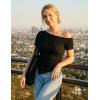 image:imageZESICA Womens Summer Off The Shoulder Going Out Tops 2026 Short Sleeve Asymmetrical Ruched Fitted Shirts Trendy Y2K TopBlack