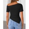 image:imageZESICA Womens Summer Off The Shoulder Going Out Tops 2026 Short Sleeve Asymmetrical Ruched Fitted Shirts Trendy Y2K TopBlack