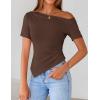 image:imageZESICA Womens Summer Off The Shoulder Going Out Tops 2026 Short Sleeve Asymmetrical Ruched Fitted Shirts Trendy Y2K TopCoffee