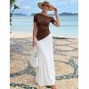 image:imageZESICA Womens Summer Off The Shoulder Going Out Tops 2026 Short Sleeve Asymmetrical Ruched Fitted Shirts Trendy Y2K TopCoffee