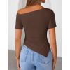 image:imageZESICA Womens Summer Off The Shoulder Going Out Tops 2026 Short Sleeve Asymmetrical Ruched Fitted Shirts Trendy Y2K TopCoffee
