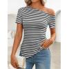 image:imageZESICA Womens Summer Off The Shoulder Going Out Tops 2026 Short Sleeve Asymmetrical Ruched Fitted Shirts Trendy Y2K TopEbony