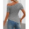 image:imageZESICA Womens Summer Off The Shoulder Going Out Tops 2026 Short Sleeve Asymmetrical Ruched Fitted Shirts Trendy Y2K TopEbony