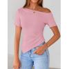 image:imageZESICA Womens Summer Off The Shoulder Going Out Tops 2026 Short Sleeve Asymmetrical Ruched Fitted Shirts Trendy Y2K TopPink