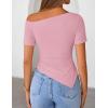 image:imageZESICA Womens Summer Off The Shoulder Going Out Tops 2026 Short Sleeve Asymmetrical Ruched Fitted Shirts Trendy Y2K TopPink