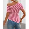 image:imageZESICA Womens Summer Off The Shoulder Going Out Tops 2026 Short Sleeve Asymmetrical Ruched Fitted Shirts Trendy Y2K TopRed