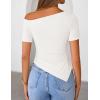 image:imageZESICA Womens Summer Off The Shoulder Going Out Tops 2026 Short Sleeve Asymmetrical Ruched Fitted Shirts Trendy Y2K TopWhite