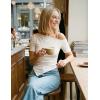 image:imageZESICA Womens Summer Off The Shoulder Going Out Tops 2026 Short Sleeve Asymmetrical Ruched Fitted Shirts Trendy Y2K TopWhite