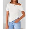 image:imageZESICA Womens Summer Off The Shoulder Going Out Tops 2026 Short Sleeve Asymmetrical Ruched Fitted Shirts Trendy Y2K TopWhite