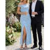 image:imageZESICA Womens Summer One Shoulder Floral Bodycon Midi Dress 2026 Ruched Elegant Wedding Cocktail Party Long DressesDustyblue