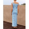image:imageZESICA Womens Summer One Shoulder Floral Bodycon Midi Dress 2026 Ruched Elegant Wedding Cocktail Party Long DressesDustyblue