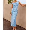 image:imageZESICA Womens Summer One Shoulder Floral Bodycon Midi Dress 2026 Ruched Elegant Wedding Cocktail Party Long DressesDustyblue