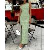 image:imageZESICA Womens Summer One Shoulder Floral Bodycon Midi Dress 2026 Ruched Elegant Wedding Cocktail Party Long DressesGreen