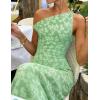 image:imageZESICA Womens Summer One Shoulder Floral Bodycon Midi Dress 2026 Ruched Elegant Wedding Cocktail Party Long DressesGreen