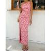 image:imageZESICA Womens Summer One Shoulder Floral Bodycon Midi Dress 2026 Ruched Elegant Wedding Cocktail Party Long DressesPink