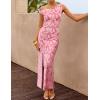 image:imageZESICA Womens Summer One Shoulder Floral Bodycon Midi Dress 2026 Ruched Elegant Wedding Cocktail Party Long DressesPink