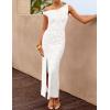 image:imageZESICA Womens Summer One Shoulder Floral Bodycon Midi Dress 2026 Ruched Elegant Wedding Cocktail Party Long DressesWhite