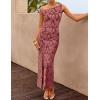 image:imageZESICA Womens Summer One Shoulder Floral Bodycon Midi Dress 2026 Ruched Elegant Wedding Cocktail Party Long DressesWine