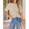 image:imageZESICA Womens Summer Short Sleeve Knit Tops 2026 Crewneck Crochet Sweater Tops for Women Casual Trendy Tunic BlousesApricot