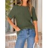 image:imageZESICA Womens Summer Short Sleeve Knit Tops 2026 Crewneck Crochet Sweater Tops for Women Casual Trendy Tunic BlousesArmy Green