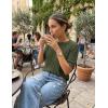 image:imageZESICA Womens Summer Short Sleeve Knit Tops 2026 Crewneck Crochet Sweater Tops for Women Casual Trendy Tunic BlousesArmy Green