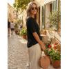 image:imageZESICA Womens Summer Short Sleeve Knit Tops 2026 Crewneck Crochet Sweater Tops for Women Casual Trendy Tunic BlousesBlack