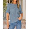 image:imageZESICA Womens Summer Short Sleeve Knit Tops 2026 Crewneck Crochet Sweater Tops for Women Casual Trendy Tunic BlousesBlue