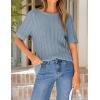 image:imageZESICA Womens Summer Short Sleeve Knit Tops 2026 Crewneck Crochet Sweater Tops for Women Casual Trendy Tunic BlousesBlue