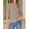image:imageZESICA Womens Summer Short Sleeve Knit Tops 2026 Crewneck Crochet Sweater Tops for Women Casual Trendy Tunic BlousesKhaki