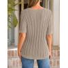 image:imageZESICA Womens Summer Short Sleeve Knit Tops 2026 Crewneck Crochet Sweater Tops for Women Casual Trendy Tunic BlousesKhaki