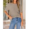 image:imageZESICA Womens Summer Short Sleeve Knit Tops 2026 Crewneck Crochet Sweater Tops for Women Casual Trendy Tunic BlousesKhaki
