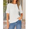 image:imageZESICA Womens Summer Short Sleeve Knit Tops 2026 Crewneck Crochet Sweater Tops for Women Casual Trendy Tunic BlousesWhite