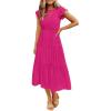 image:imageZESICA Womens 2026 Summer Casual Flutter Short Sleeve Crew Neck Smocked Elastic Waist Tiered Midi DressRose