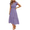 image:imageZESICA Womens 2026 Summer Casual Flutter Short Sleeve Crew Neck Smocked Elastic Waist Tiered Midi DressViolet