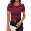 image:imageZESICA Womens Short Sleeve Shirts 2026 Summer Cowl Neck Ruched Slim Fit TShirts Going Out Tops Dressy Casual ClothesWine