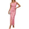 image:imageZESICA Womens Summer One Shoulder Floral Bodycon Midi Dress 2026 Ruched Elegant Wedding Cocktail Party Long DressesPink