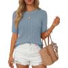 image:imageZESICA Womens Summer Short Sleeve Knit Tops 2026 Crewneck Crochet Sweater Tops for Women Casual Trendy Tunic BlousesBlue
