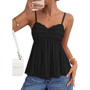 image:imageZESICA Womens Summer Spaghetti Strap Tank Tops 2026 Trendy Going Out Sleeveless V Neck Flowy Y2K Cami Top Fashion OutfitsBlack