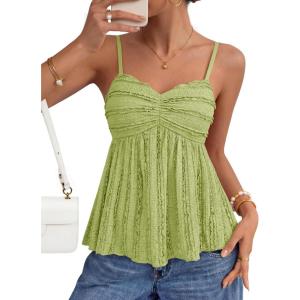 image:imageZESICA Womens Summer Spaghetti Strap Tank Tops 2026 Trendy Going Out Sleeveless V Neck Flowy Y2K Cami Top Fashion OutfitsGreen