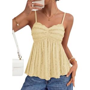 image:imageZESICA Womens Summer Spaghetti Strap Tank Tops 2026 Trendy Going Out Sleeveless V Neck Flowy Y2K Cami Top Fashion OutfitsLight Yellow