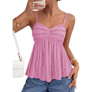 image:imageZESICA Womens Summer Spaghetti Strap Tank Tops 2026 Trendy Going Out Sleeveless V Neck Flowy Y2K Cami Top Fashion OutfitsPink