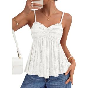 image:imageZESICA Womens Summer Spaghetti Strap Tank Tops 2026 Trendy Going Out Sleeveless V Neck Flowy Y2K Cami Top Fashion OutfitsWhite