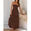 image:imageZESICA Womens 2026 Summer Boho Maxi Dresses Strapless Off Shoulder Lace Flowy A Line Beach Vacation Long SundressCoffee