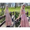 image:imageZESICA Womens 2026 Summer Boho Maxi Dresses Strapless Off Shoulder Lace Flowy A Line Beach Vacation Long SundressPink