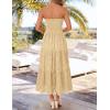 image:imageZESICA Womens 2026 Summer Boho Strapless Midi Dresses Off Shoulder Smocked Eyelet Wedding Guest Beach Long Dress PocketsBeige