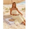 image:imageZESICA Womens 2026 Summer Boho Strapless Midi Dresses Off Shoulder Smocked Eyelet Wedding Guest Beach Long Dress PocketsBeige