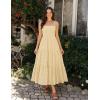image:imageZESICA Womens 2026 Summer Boho Strapless Midi Dresses Off Shoulder Smocked Eyelet Wedding Guest Beach Long Dress PocketsBeige
