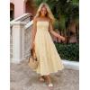 image:imageZESICA Womens 2026 Summer Boho Strapless Midi Dresses Off Shoulder Smocked Eyelet Wedding Guest Beach Long Dress PocketsBeige