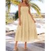 image:imageZESICA Womens 2026 Summer Boho Strapless Midi Dresses Off Shoulder Smocked Eyelet Wedding Guest Beach Long Dress PocketsBeige
